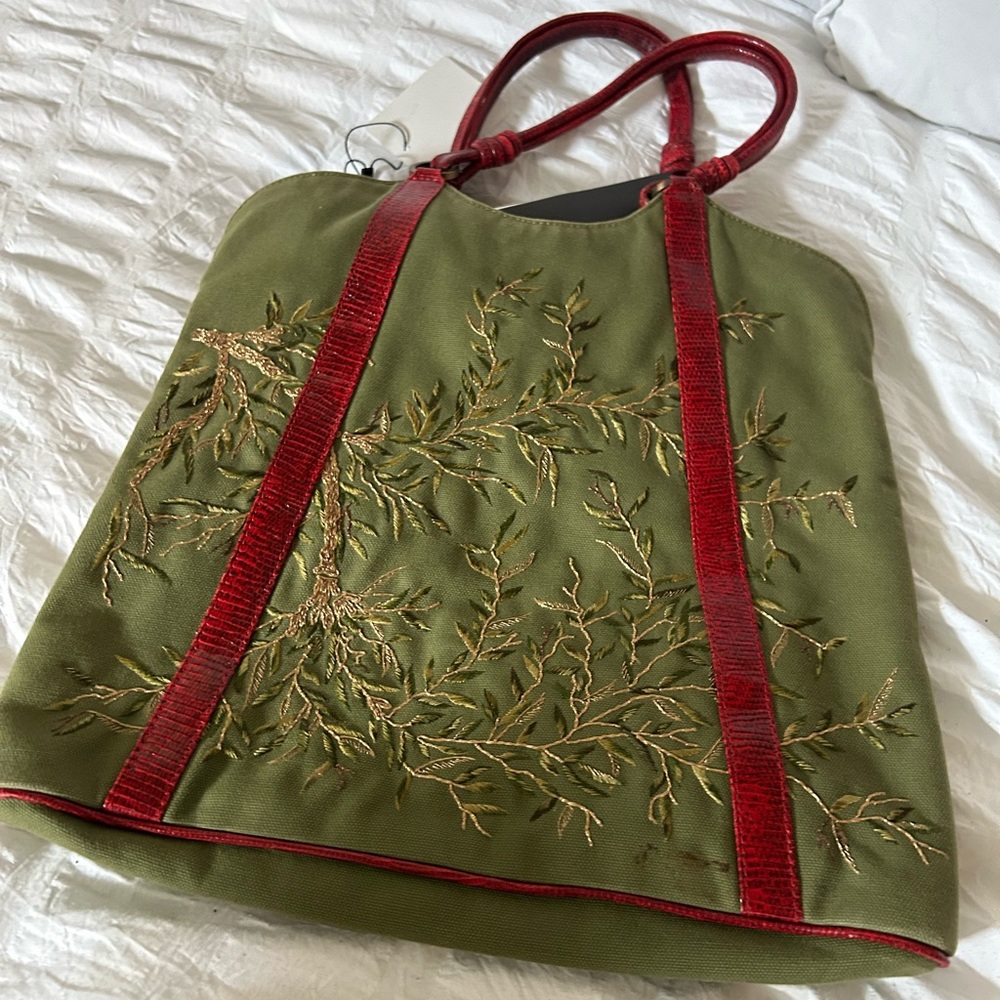 Vintage Valentino Kaung-Trimmed Embroidered Tote